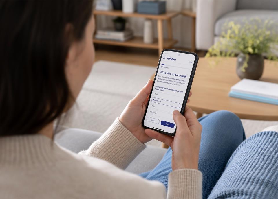 Person completing an online health questionnaire on a phone