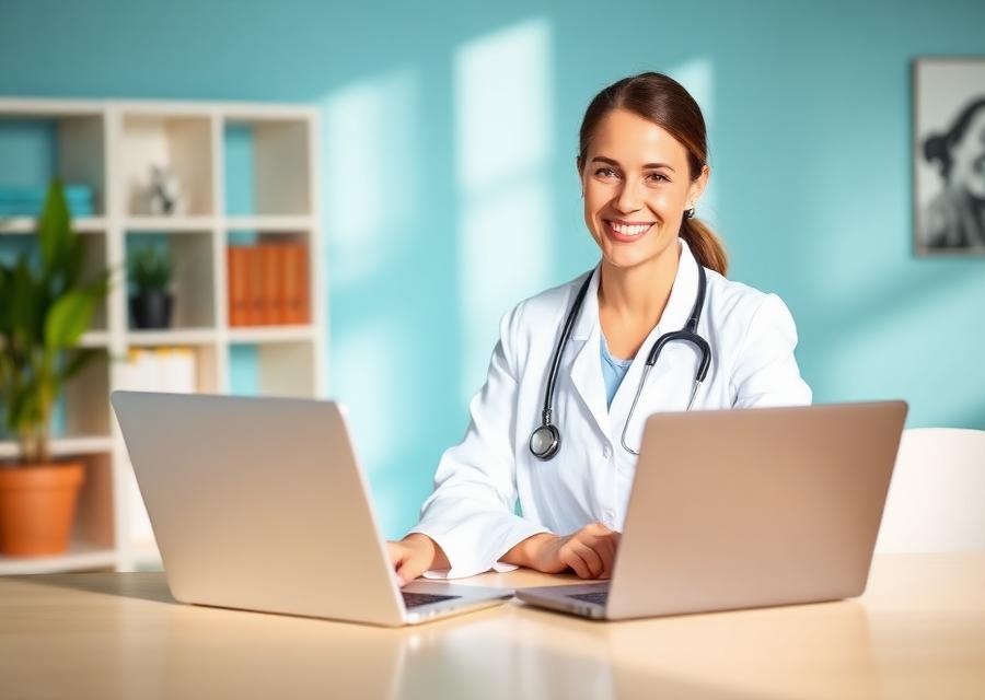 Licensed provider reviewing a plan on a laptop